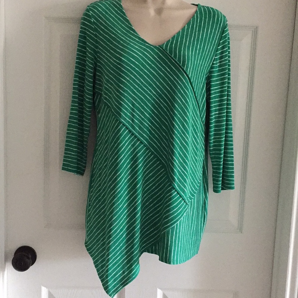 Chico’s Travelers Green Striped Tunic Size 1